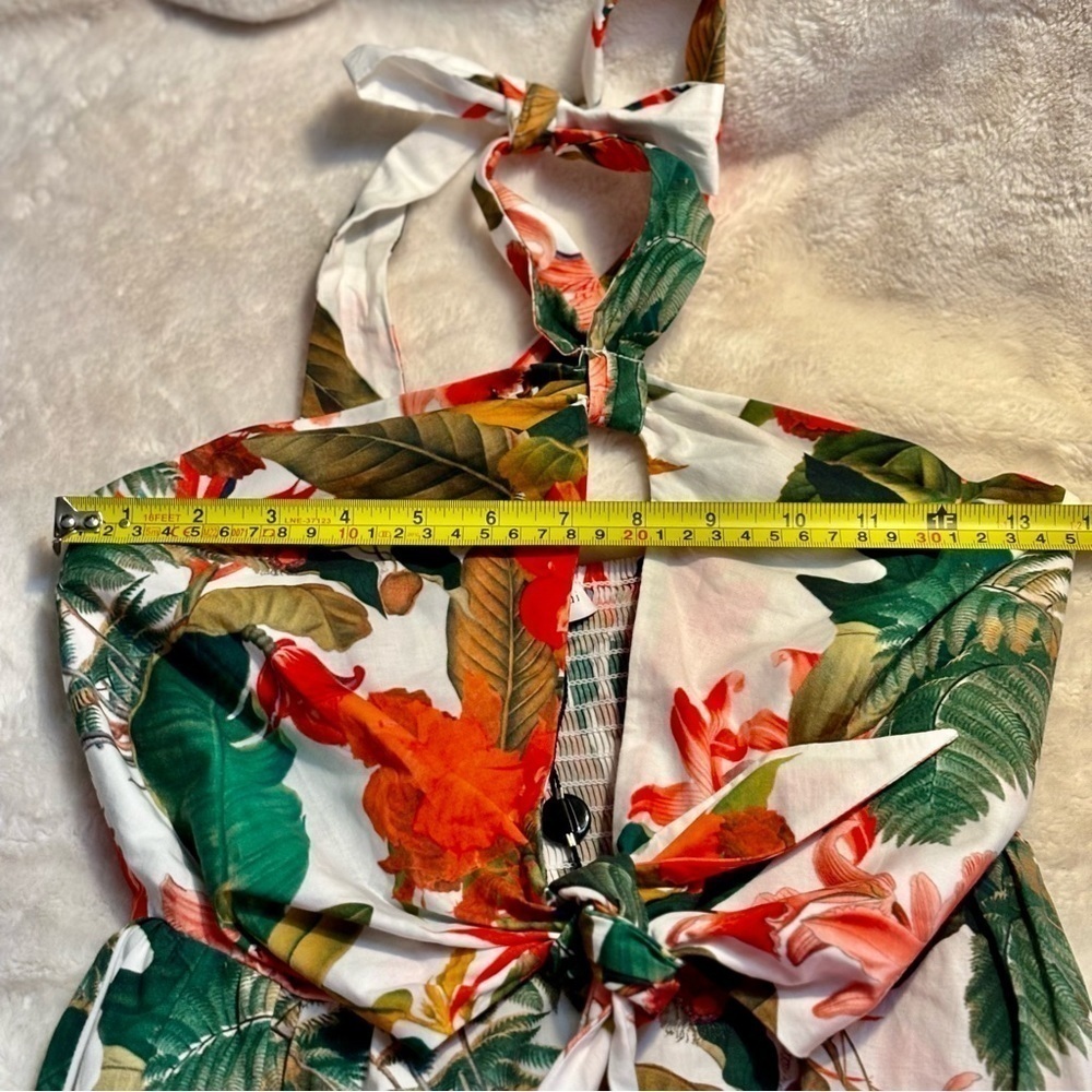 NWT Gianni Bini Dress Size 0 Charlotte Halter Ivory Tropical 100% Cotton Floral - Picture 11 of 14